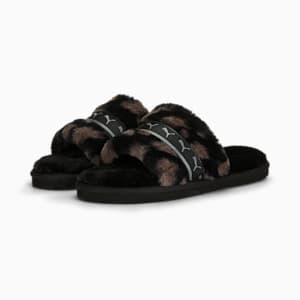 ウィメンズ PUMA FLUFF リミックス アニマル BX スリッパ, PUMA Black-Cast Iron
