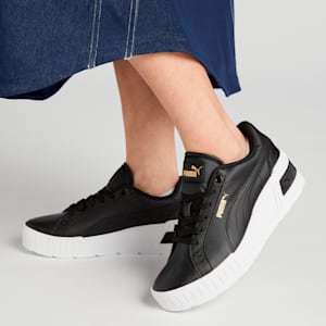 ウィメンズ カルメン ウェッジ レザー スニーカー, PUMA Black-PUMA Black-Gold, extralarge-JPN