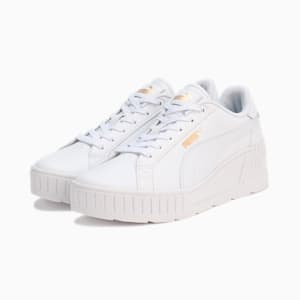 ウィメンズ カルメン ウェッジ レザー スニーカー, PUMA White-PUMA White-Gold, extralarge-JPN