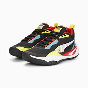 キッズ PUMA x スポンジ・ボブ プレイメーカー スニーカー 22-25cm, PUMA Black-PUMA White-Celandine-Hero Blue