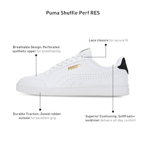 Puma Shuffle Perf RES Unisex Sneakers, PUMA White-PUMA Black-Puma Team Gold, extralarge-IND