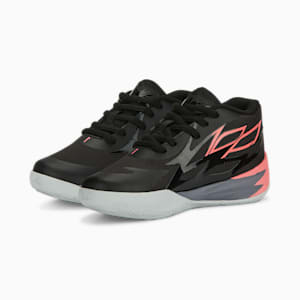 Souliers de basketball MB.02 Flare PUMA x LAMELO BALL, jeune enfant, Noir Puma - Éclat de soleil couchant - Pavé gris