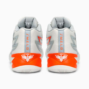 Zapatos de básquetbol PUMA x LAMELO BALL MB.02 Gorangé para niños pequeños, Platinum Gray-Ultra Orange