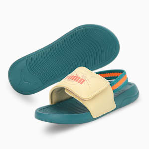 Popcat 20 Backstrap V1 Kid's Slides, Green Lagoon-Light Straw-Ultra Orange, extralarge-IND