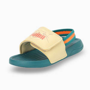 Popcat 20 Backstrap V1 Kid's Slides, Green Lagoon-Light Straw-Ultra Orange, extralarge-IND