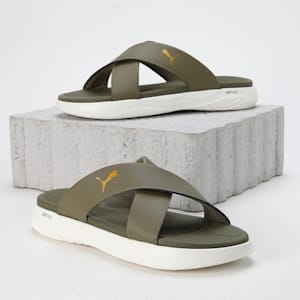 PUMA SOFTRIDE Seave Unisex Flip-Flops, PUMA Olive-Warm White-PUMA Gold, extralarge-IND