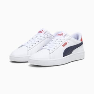 Smash 3.0 Leather Big Kids' Sneakers, PUMA White-PUMA Navy-For All Time Red, extralarge