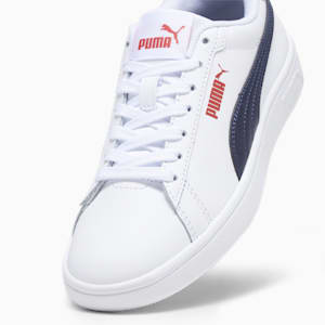 Smash 3.0 Leather Big Kids' Sneakers, PUMA White-PUMA Navy-For All Time Red, extralarge