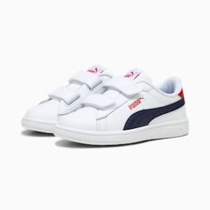 Smash 3.0 Leather V Little Kids' Sneakers, PUMA White-PUMA Navy-For All Time Red, extralarge