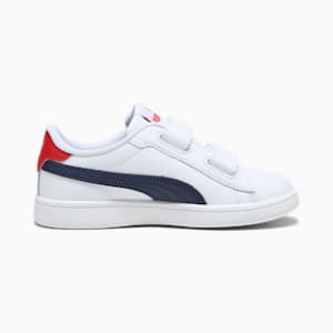 Smash 3.0 Leather V Little Kids' Sneakers, PUMA White-PUMA Navy-For All Time Red, extralarge