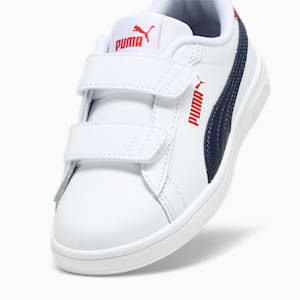 Smash 3.0 Leather V Little Kids' Sneakers, PUMA White-PUMA Navy-For All Time Red, extralarge