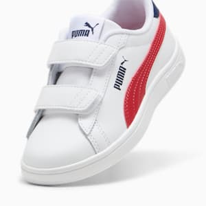 Smash 3.0 Leather V Little Kids' Sneakers, PUMA White-Club Red-Club Navy, extralarge