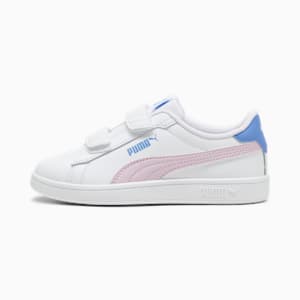 Smash 3.0 Leather V Little Kids' Sneakers, PUMA White-Grape Mist-Blue Skies, extralarge