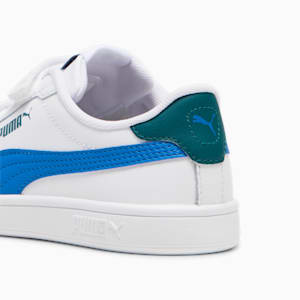 Smash 3.0 Leather V Little Kids' Sneakers, PUMA White-Hyperlink Blue-Cold Green, extralarge