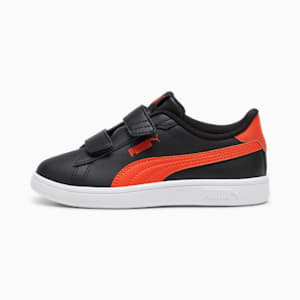 Smash 3.0 Leather V Little Kids' Sneakers, PUMA Black-Redmazing, extralarge