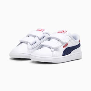 Smash 3.0 Leather V Toddlers' Sneakers, PUMA White-PUMA Navy-For All Time Red, extralarge