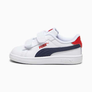 Smash 3.0 Leather V Toddlers' Sneakers, PUMA White-PUMA Navy-For All Time Red, extralarge