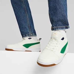 Rebound Low 75 Years Unisex Sneakers, Warm White-Archive Green-PUMA Navy-Gold-Pristine, extralarge-IND