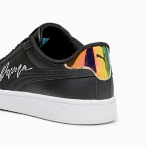 キッズ ガールズ スニーカー プーマ スマッシュ 3.0 L クリスタル ウィングス スニーカー 22-25cm, PUMA Black-PUMA White-Team Aqua, extralarge-JPN