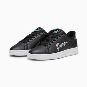 キッズ ガールズ スニーカー プーマ スマッシュ 3.0 L クリスタル ウィングス スニーカー 22-25cm, PUMA Black-PUMA White-Team Aqua, extralarge-JPN