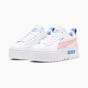 Mayze Sweater Weather Youth Sneakers, PUMA White-Blissful Blue-Peach Smoothie, extralarge-IND