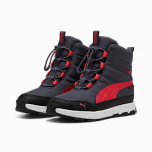 キッズ プーマ エボルブ ピュアテックス ブーツ 22-25cm, Galactic Gray-Tart Cherry-PUMA Black, extralarge-JPN