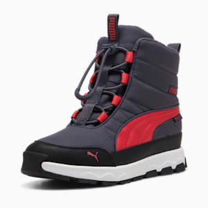 キッズ プーマ エボルブ ピュアテックス ブーツ 22-25cm, Galactic Gray-Tart Cherry-PUMA Black, extralarge-JPN