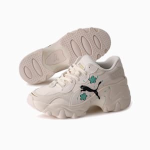 Tenis casuales Pulsar Wedge Cat Logo para mujer, Whisper White-ARUBA BLUE, extralarge