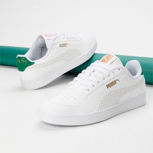 PUMA x one8 Shuffle Better V3 Men's Sneakers, PUMA White-Amazon Green-Puma Team Gold, extralarge-IND