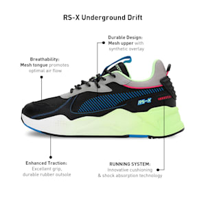 RS-X Underground Drift Unisex Sneakers, PUMA Black-Speed Green, extralarge-IND