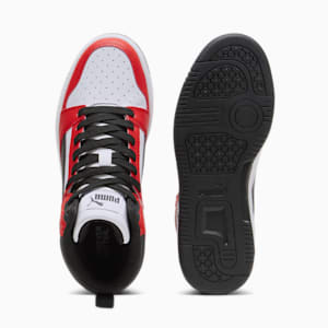 Rebound V6 Mid Sneakers Youth, PUMA White-PUMA Black-For All Time Red