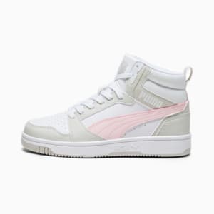Rebound V6 Mid Big Kids' Sneakers, PUMA White-Frosty Pink-Sedate Gray, extralarge
