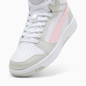 Rebound V6 Mid Big Kids' Sneakers, PUMA White-Frosty Pink-Sedate Gray, extralarge