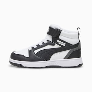 Rebound V6 Mid Little Kids' Sneakers, PUMA White-PUMA Black-Shadow Gray, extralarge