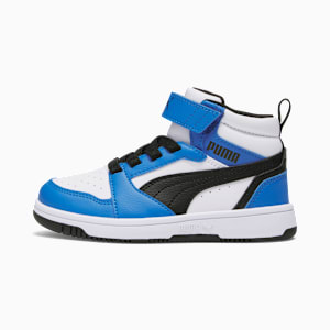 Tenis Rebound V6 Mid para niños, PUMA White-PUMA Black-Racing Blue, large