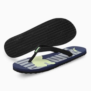 PUMA Logo Men's Flip-Flops, Peacoat-Fizzy Lime-Limestone, extralarge-IND