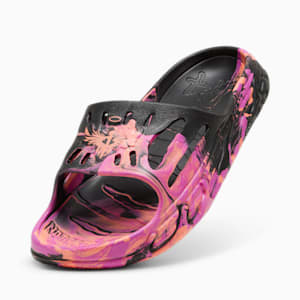 PUMA x LAMELO BALL LaFrancé MB.03 Basketball Slides, PUMA Black-Deep Orchid-Fluro Peach Pes, extralarge