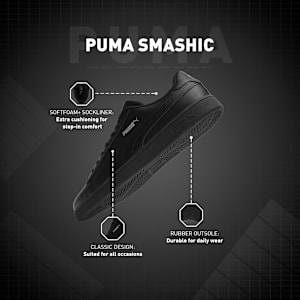 Smashic Soft Suede Sneakers, PUMA Black-Matte Silver, extralarge-IND