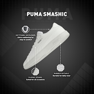 Smashic Soft Suede Sneakers, PUMA White-Matte Silver, extralarge-IND