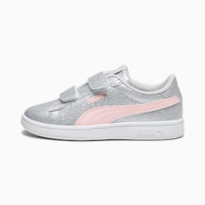 Tenis para niñas PUMASmash 3.0 Glitz Glam, Glacial Gray-Frosty Pink, extralarge