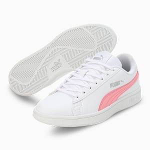 Smashic Women's Soft Suede Sneakers, PUMA White-Peony-Matte Silver, extralarge-IND