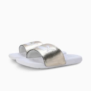 Cool Cat 2.0 Metallic Shine Men's Slides, PUMA Gold-PUMA Silver-PUMA White, extralarge-IND