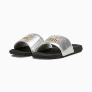 Cool Cat 2.0 Metallic Shine Men's Slides, PUMA Silver-PUMA Gold-PUMA Black, extralarge-IND