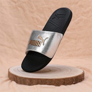 Cool Cat 2.0 Metallic Shine Men's Slides, PUMA Silver-PUMA Gold-PUMA Black, extralarge-IND