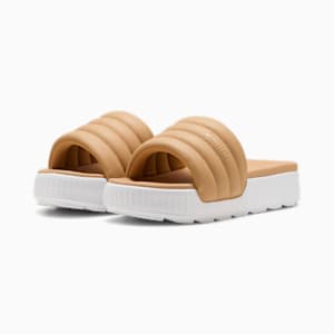 Karmen Puffy Women's Slides, Warm Beige-PUMA White, extralarge