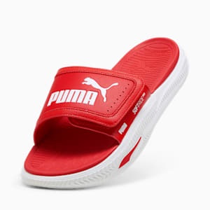 Red puma slides with fur shop