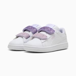 Smash 3.0 L Glitter V Toddlers' Sneakers, PUMA White-Lavender Alert-Lilac Frost, extralarge