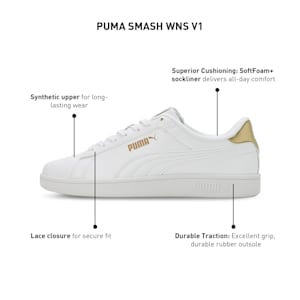 PUMA SMASH V1 Women's Sneakers, PUMA White-Metallic Gold, extralarge-IND