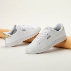 PUMA SMASH V1 Women's Sneakers, PUMA White-Metallic Gold, extralarge-IND