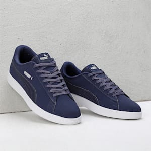 PUMA Smash V2 Buck Unisex Sneakers, Peacoat-Puma Silver-Puma White, extralarge-IND